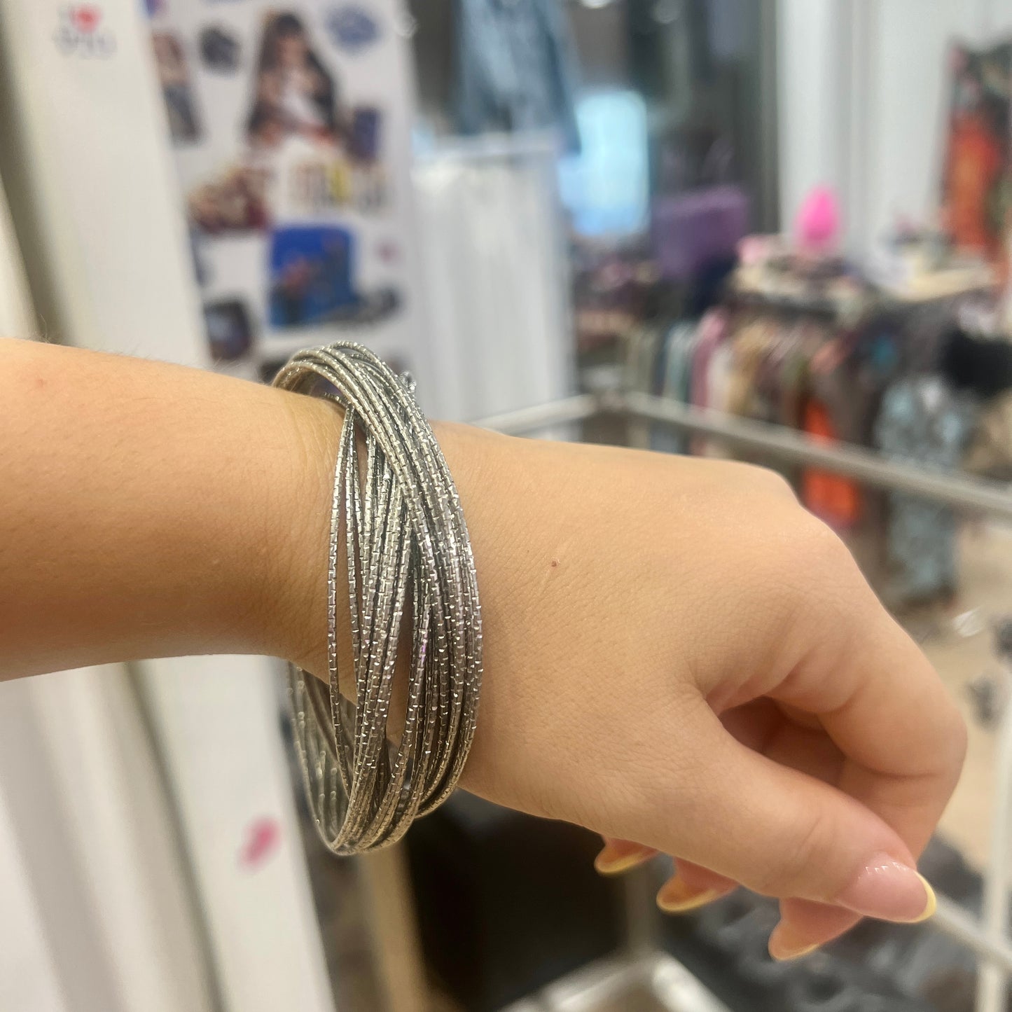 silver textured multi strand wire bangle bracelet