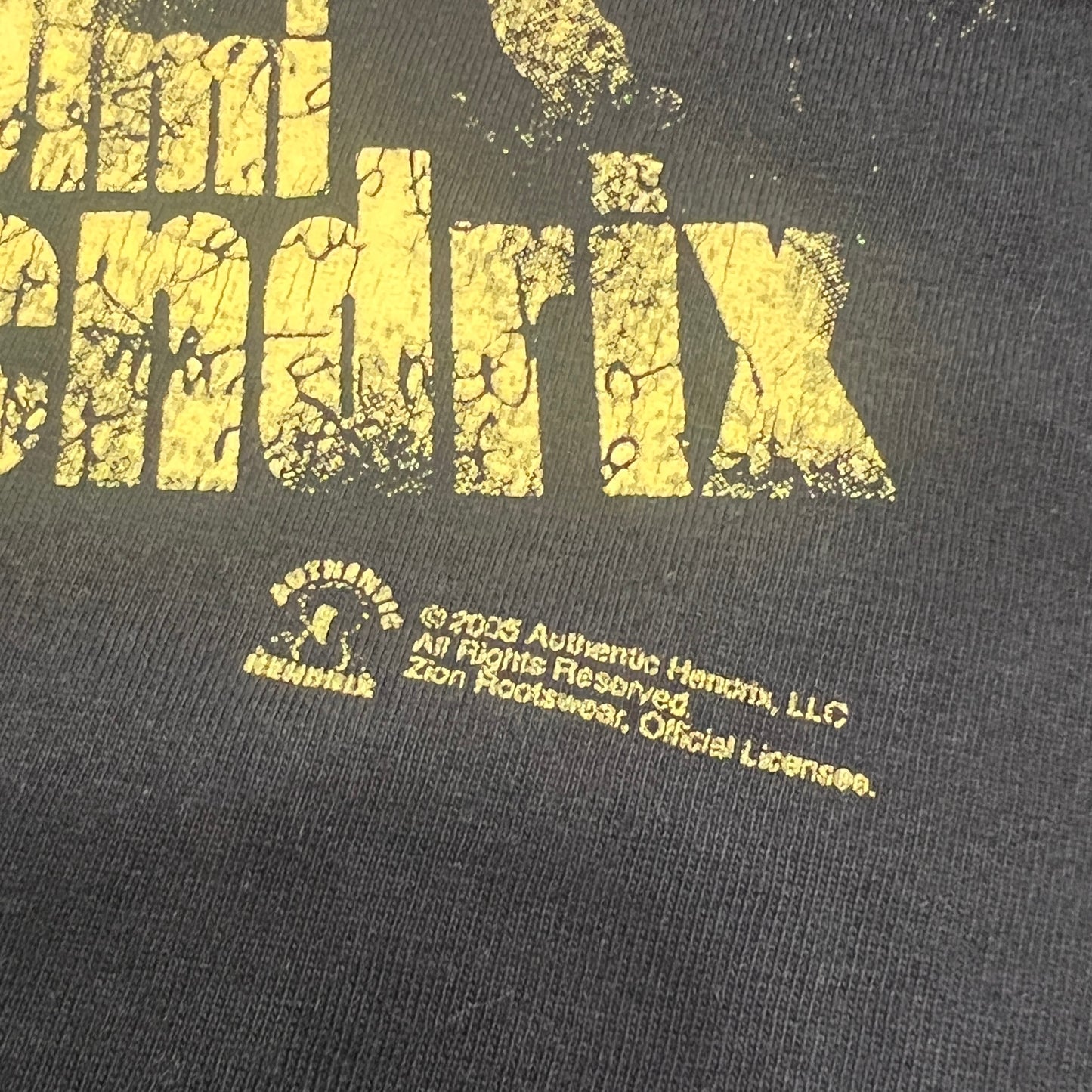 zion rootswear 2005 black tshirt with yellow jimi hendrix print