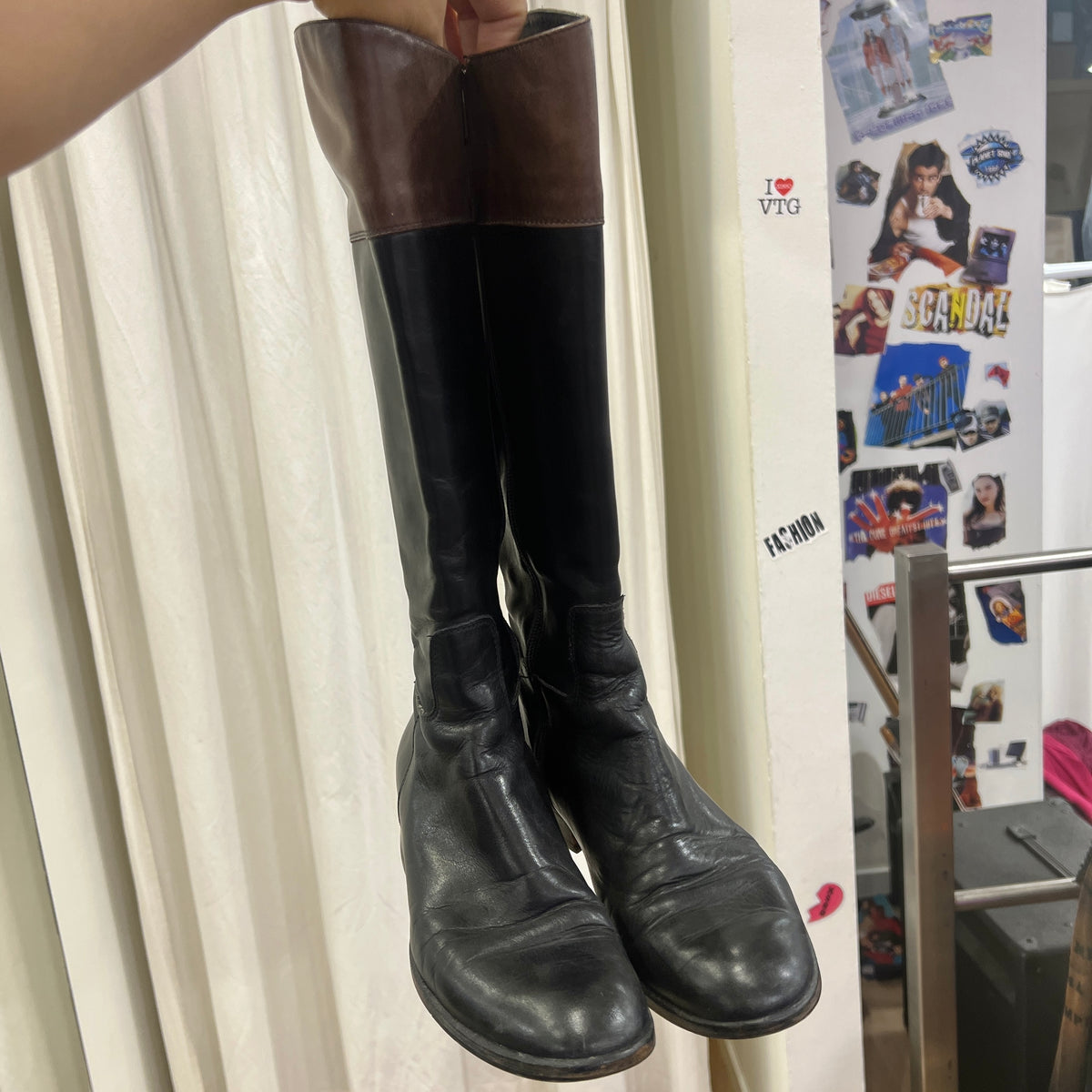 sestriere black leather horse riding ankle boots with brown band