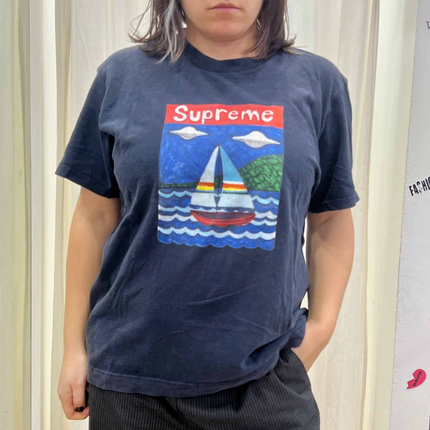 supreme 00s navy blue tshirt with sailboat print