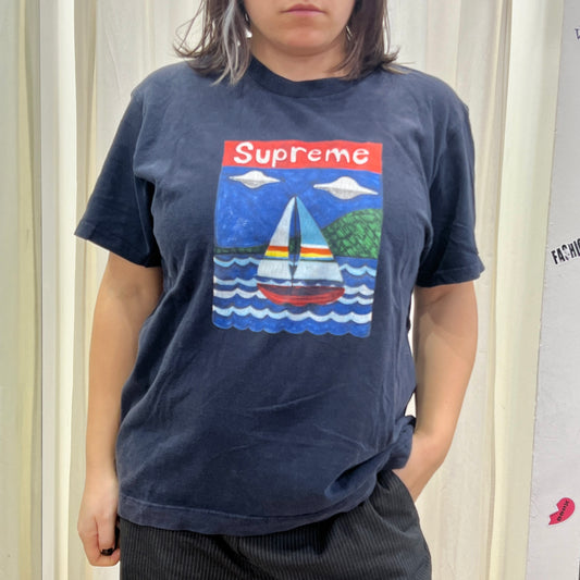 supreme 00s navy blue tshirt with sailboat print