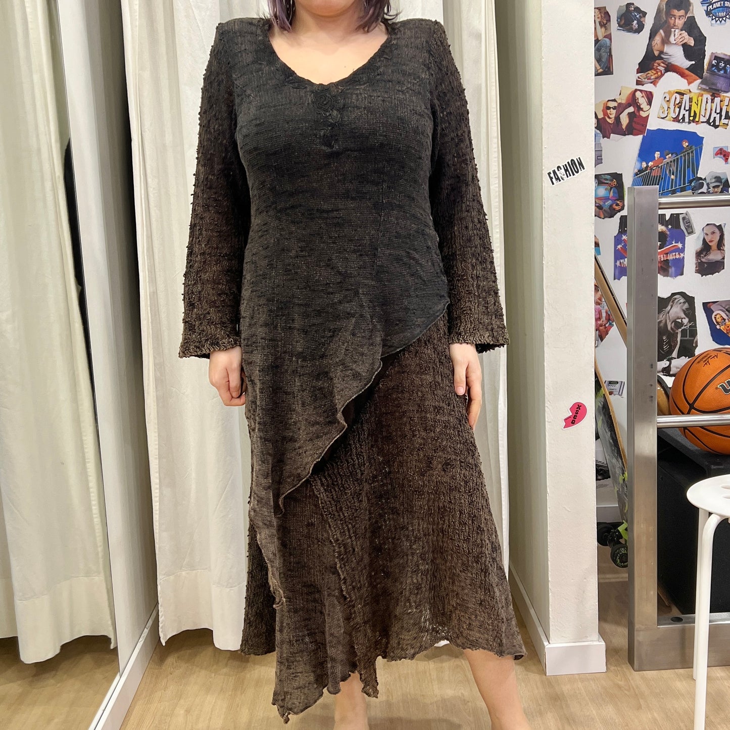 00s brown knit layered dress with back tie