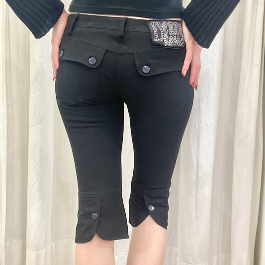 denny rose 00s black capri shorts with rhynestone patch