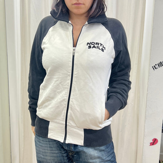 north sails 00s white black colorblock zip up sweatshirt