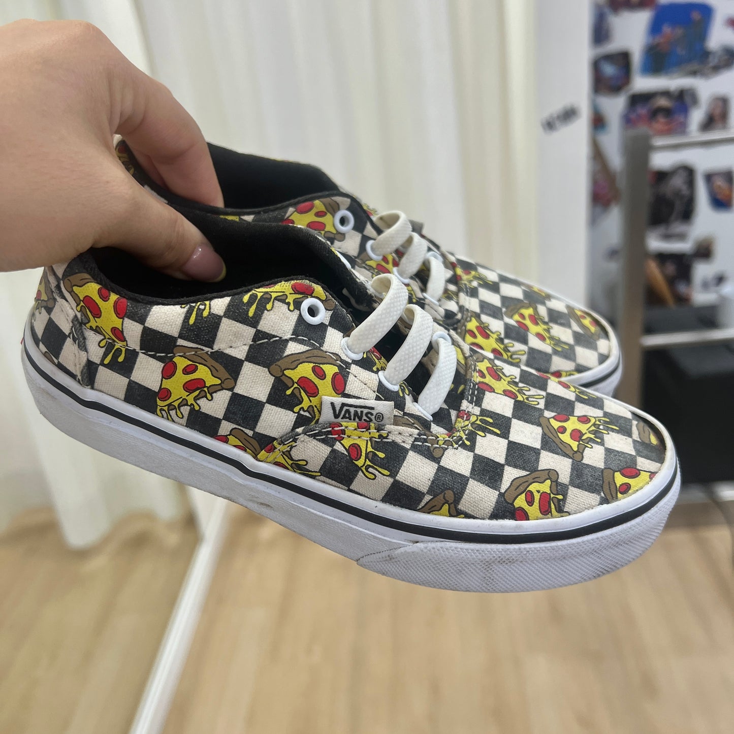 vans black white checkered pizza lace up canvas shoes