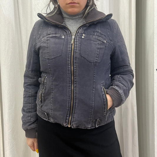 ichi '10s grey denim zip up jacket