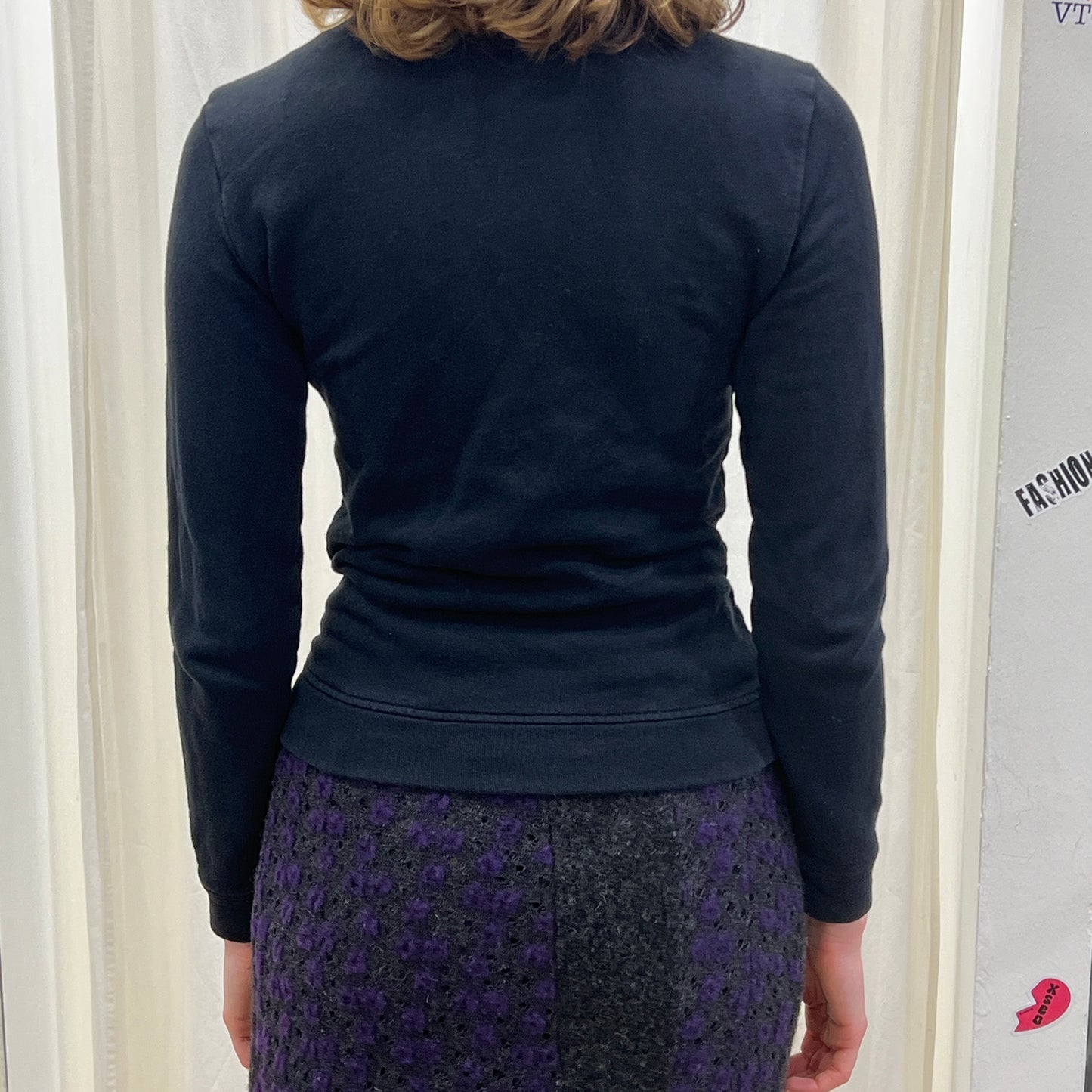 benetton 00s black zip up sweatshirt with holo glitter