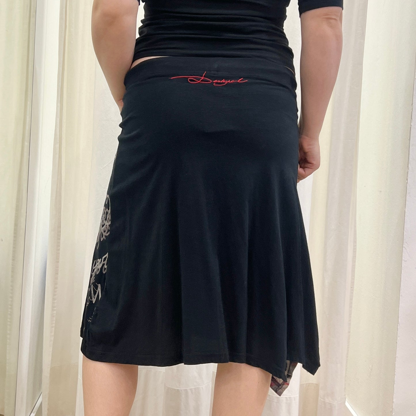 desigual 00s asymmetrical black skirt with white handwriting