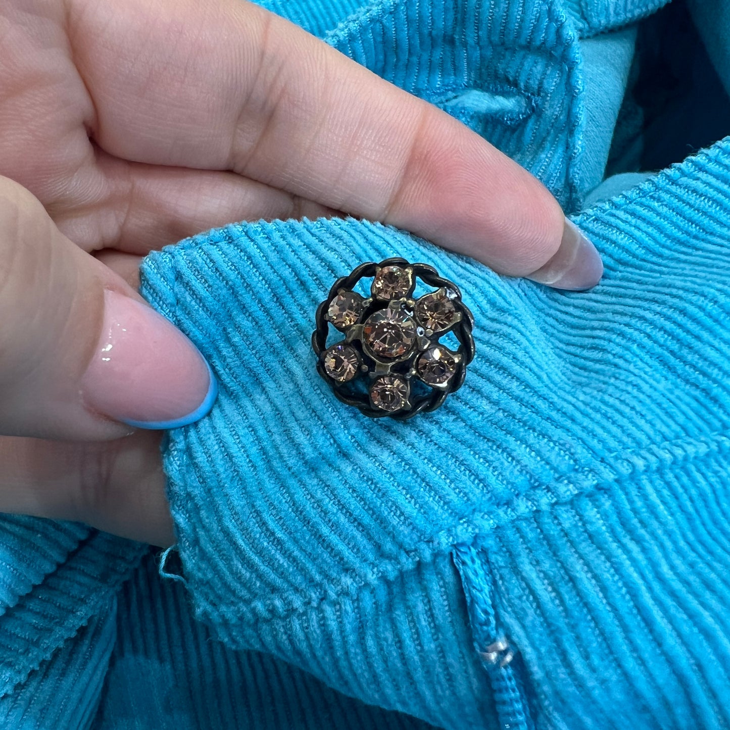 blumarine 00s turquoise corduroy velvet capri pants with rhynestones