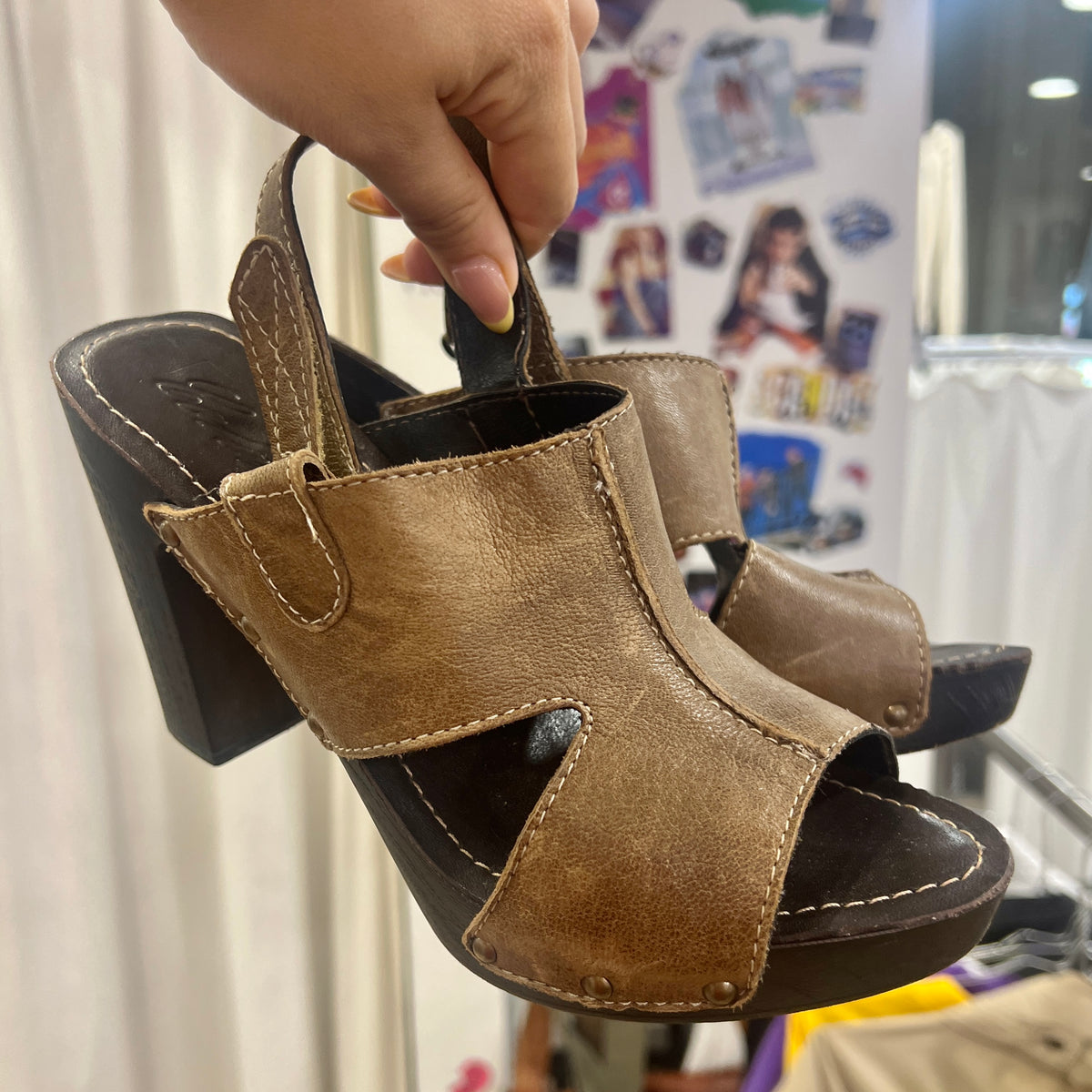 colours brown leather clog heel sandals