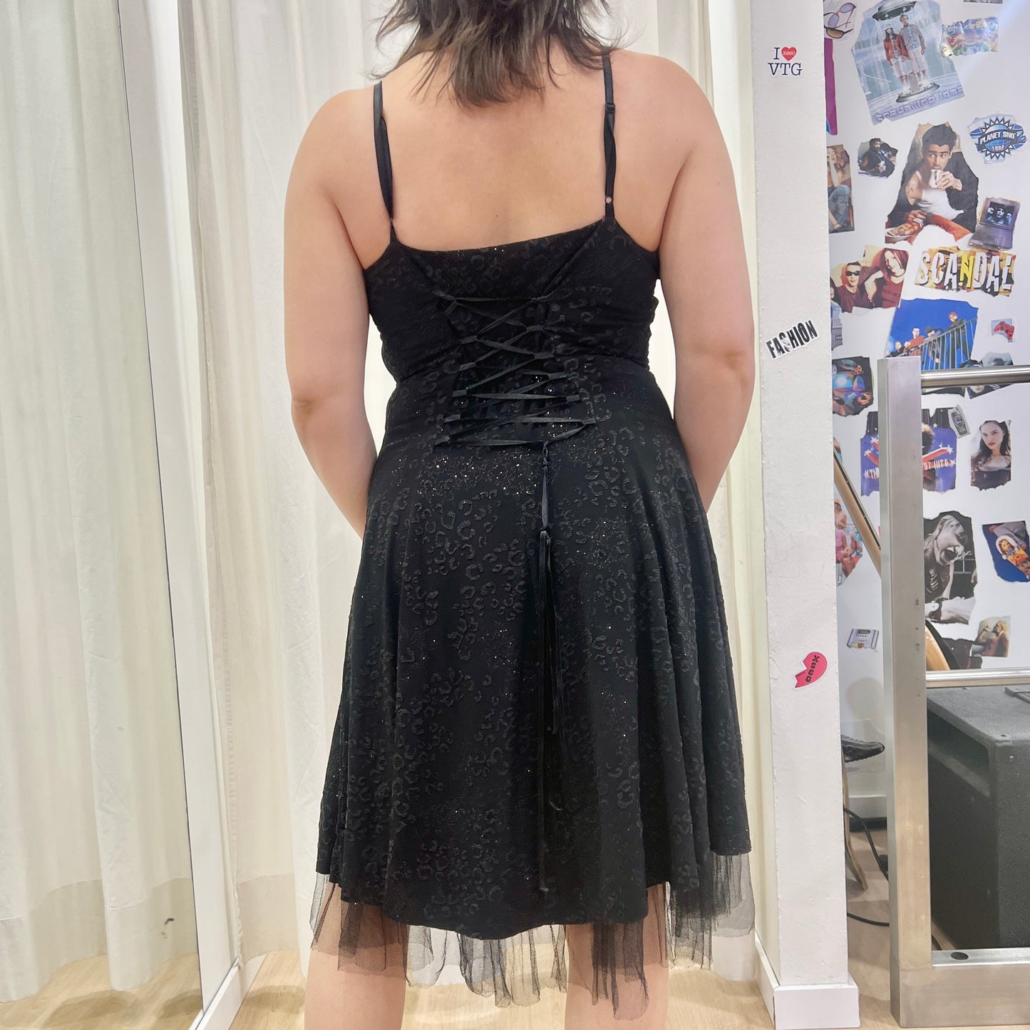 deniz kizlari 00s black spaghetti straps mini ball dress with tulle and floral beaded glittery print