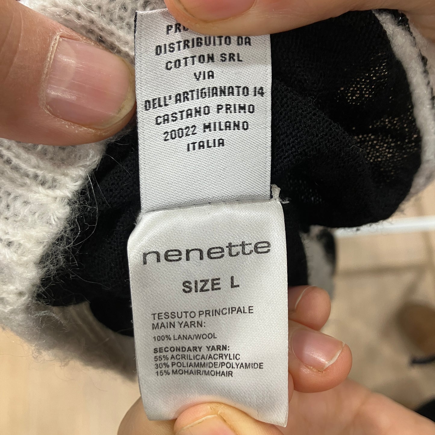 nenette 00s black white wool sweater with roll neck