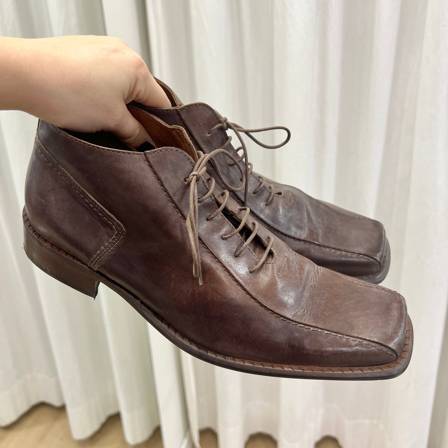 keep 00s brown leather square tip lace up derby shoes