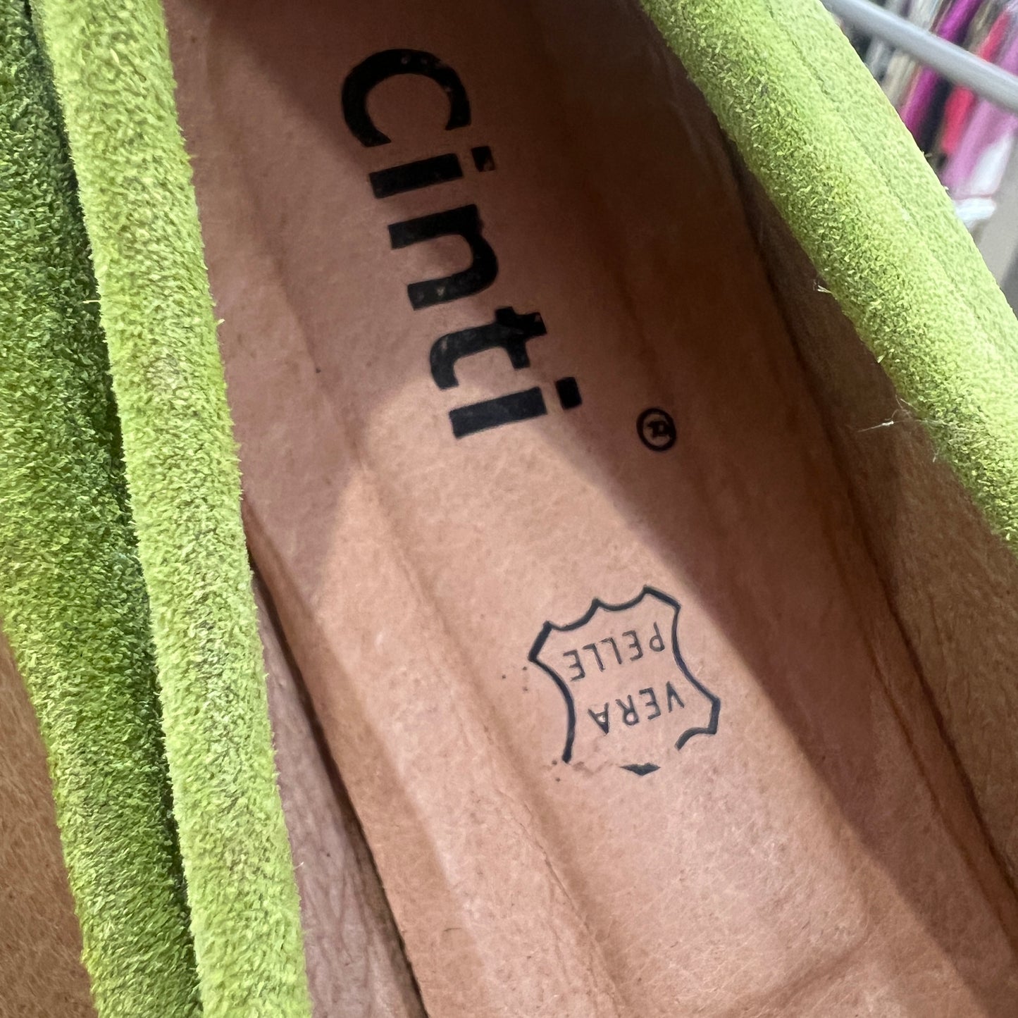 cinti 00s pastel green suede pointed-toe loafers