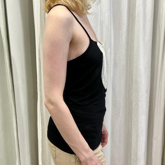 pennyblack 00s silk black cami top with white shirt pannel