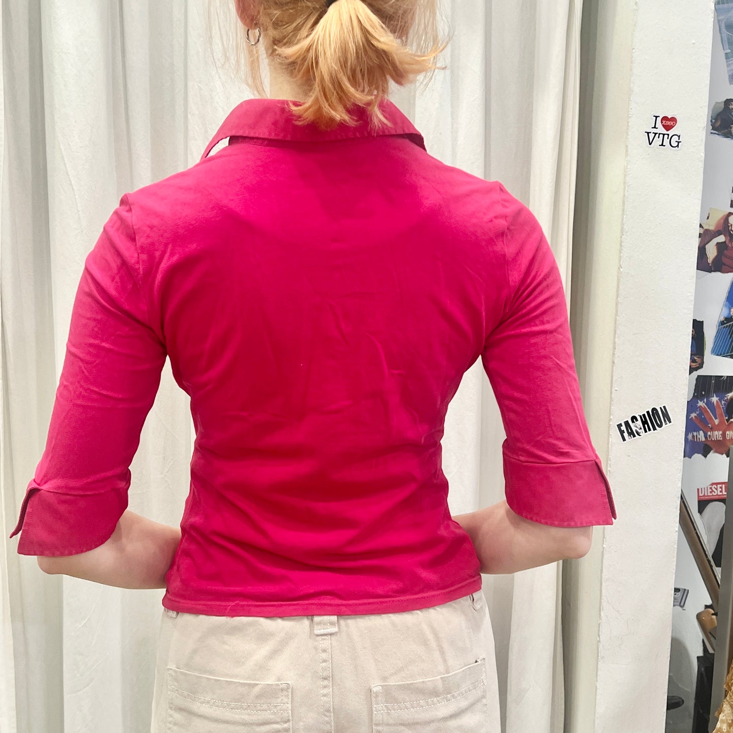 nara camicie 00s magenta 1/2 sleeve top with shirt panel + collar