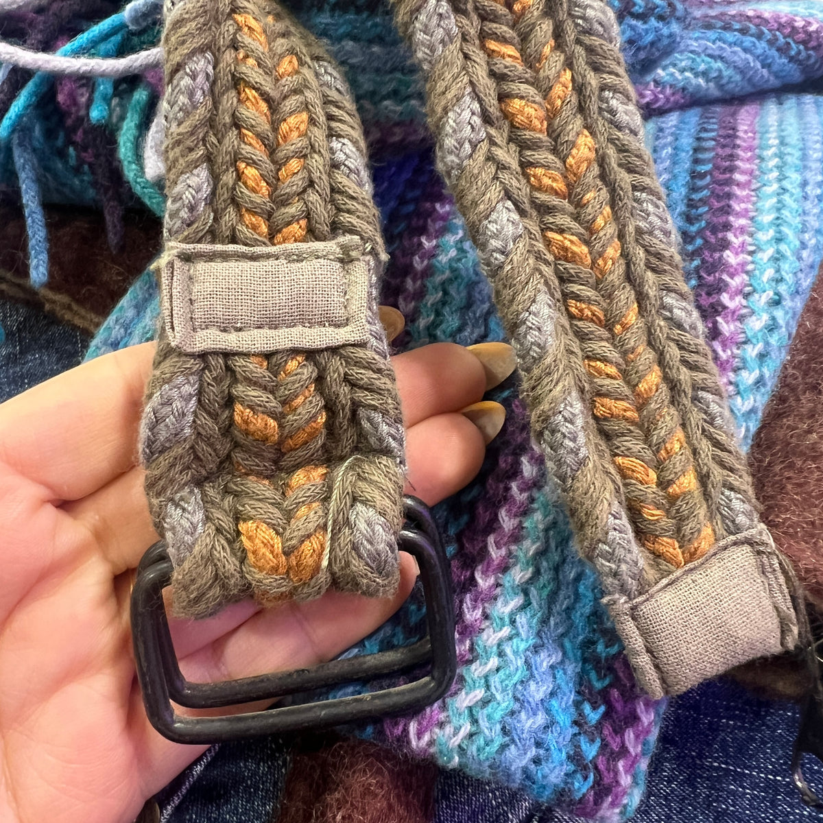 grey orange knit belt
