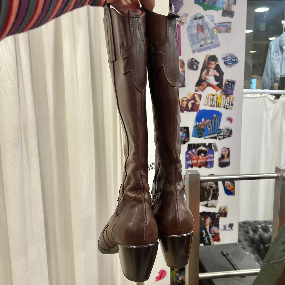 chocolate brown leather knee high western cowboy boots