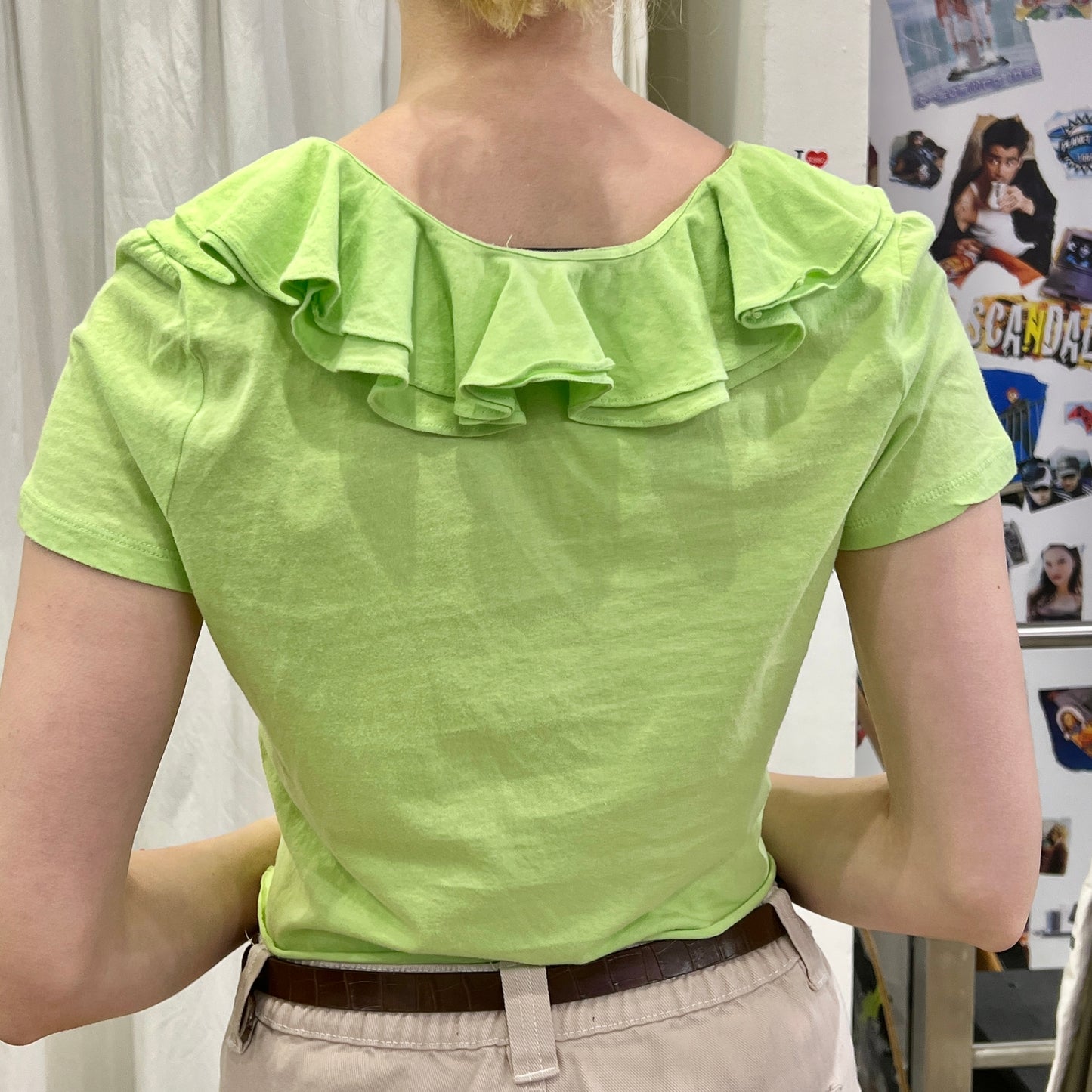 ralph lauren 00s bright green cropped tshirt with frills