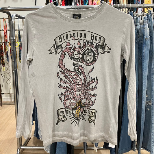 scorpion bay '00 maglia maniche lunghe grigio chiaro con stampa