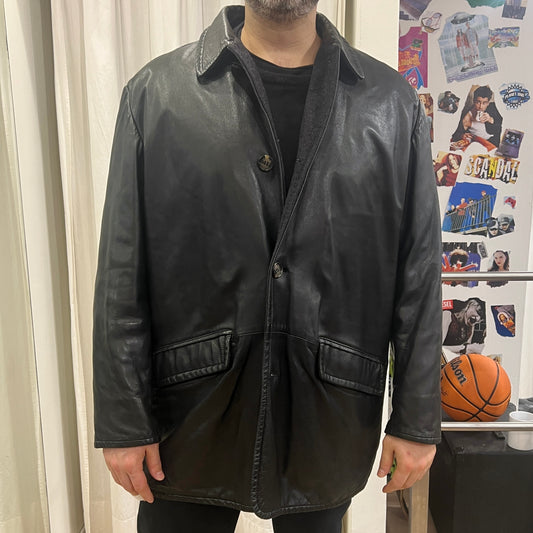 harry&moore 90s black leather jacket with grey wool lining