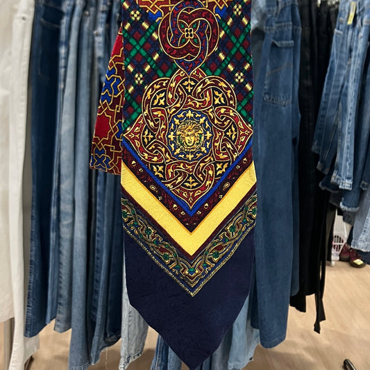 gianni versace 90s multicolor silk tie with geometric medusa print