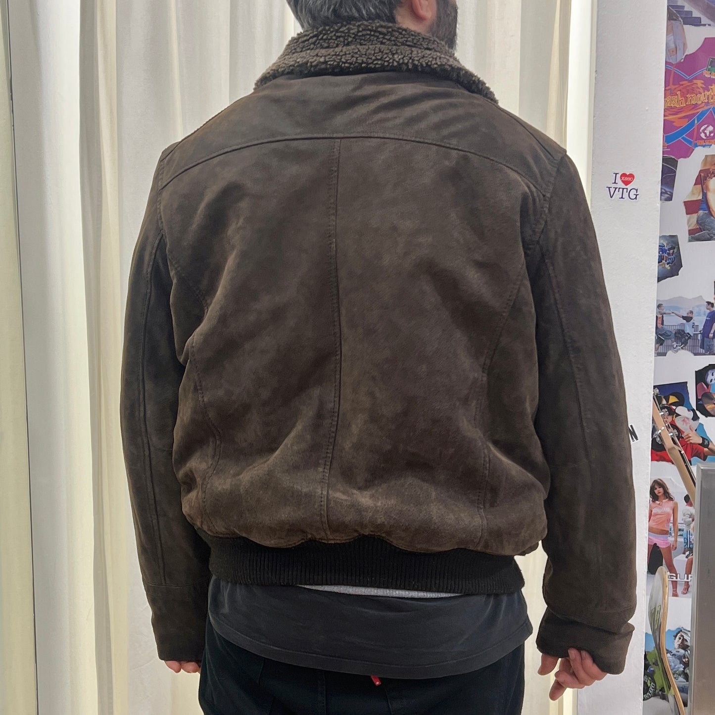 conbipel 00s brown sheepskin suede bomber jacket