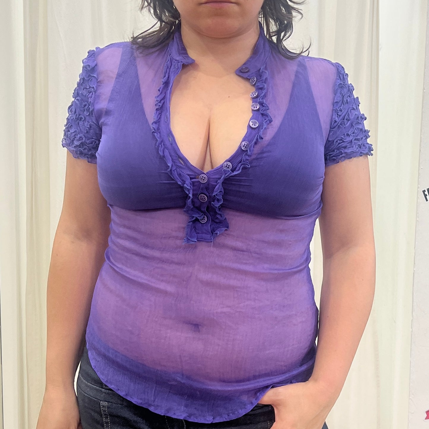 germano zama 00s purple sheer silk top with ruffles