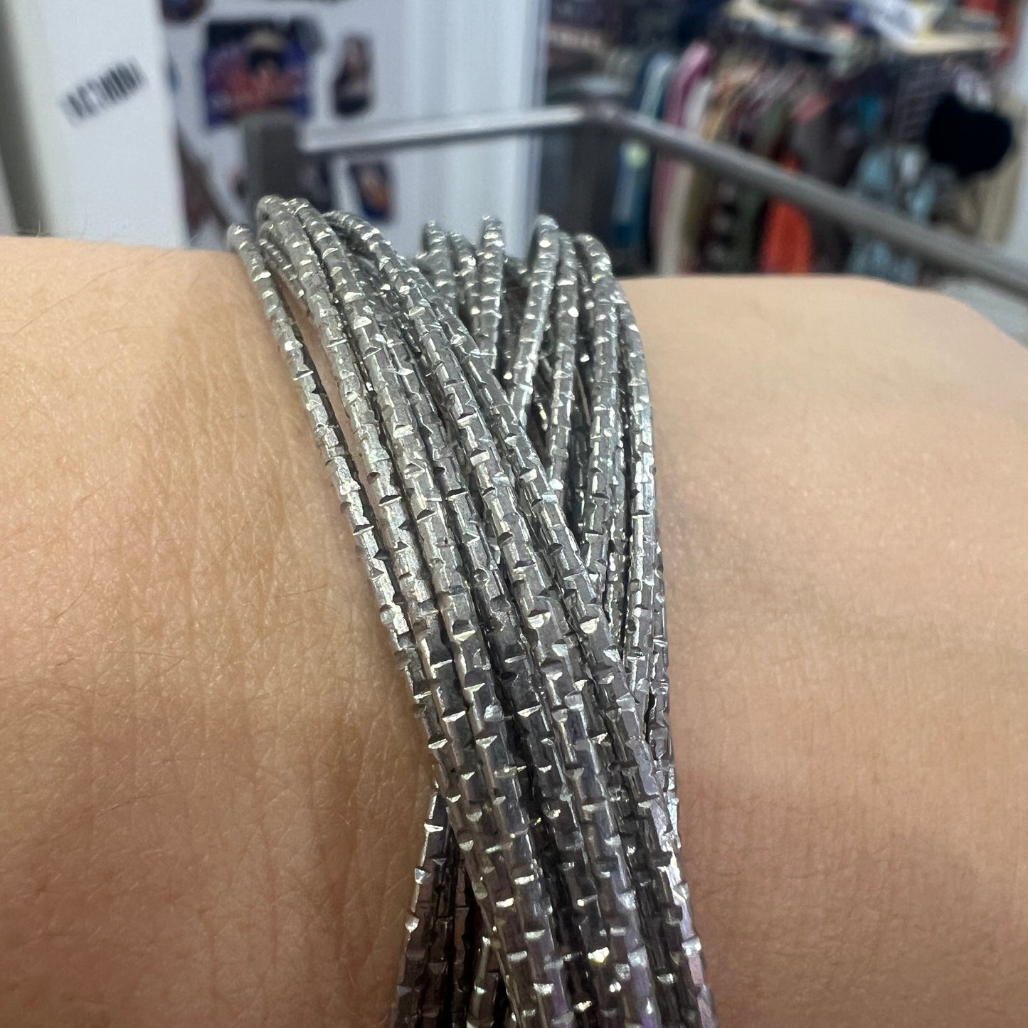 silver textured multi strand wire bangle bracelet