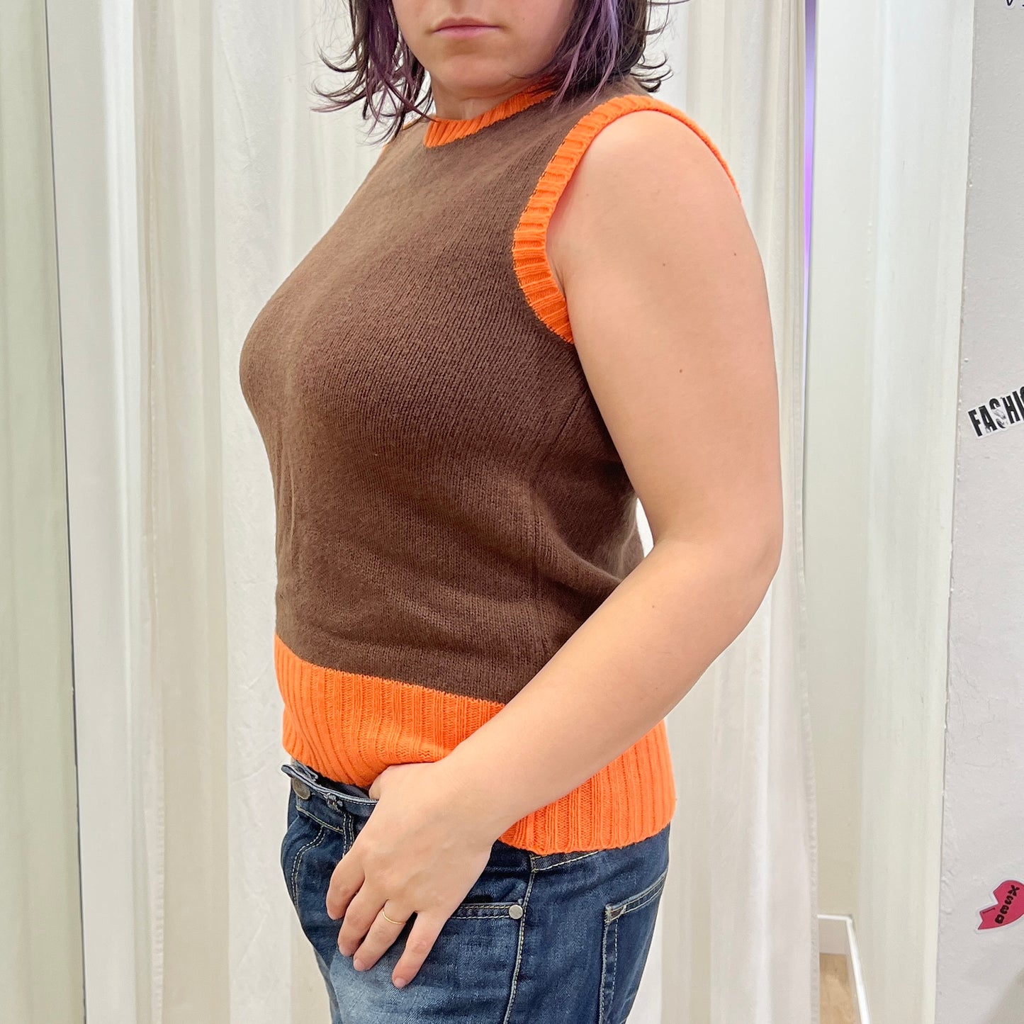 wild and lethal trash w&lt 00s brown orange wool knit vest