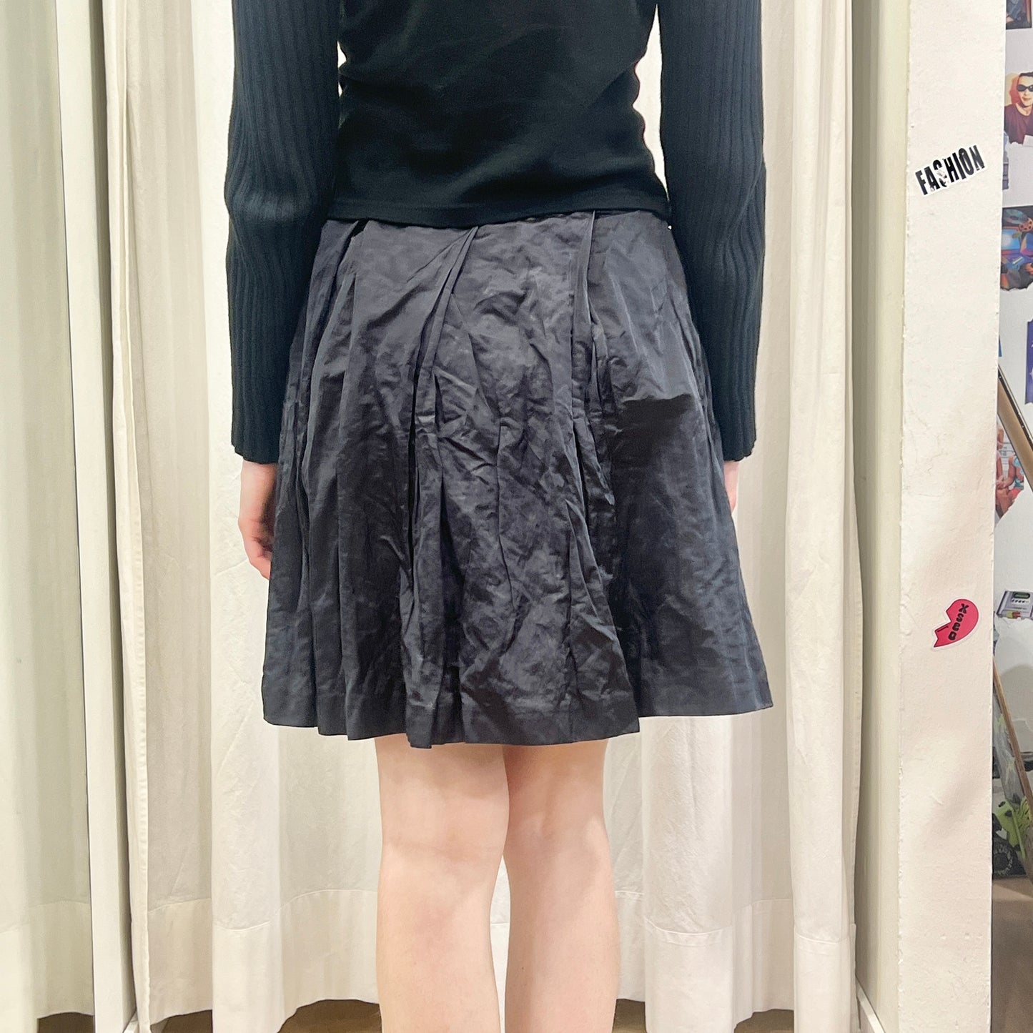 see by chloé 00s black crinkled satin skirt