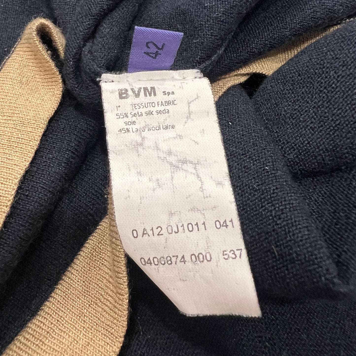 les copains 00s navy silk wool sweater vest with beige trim