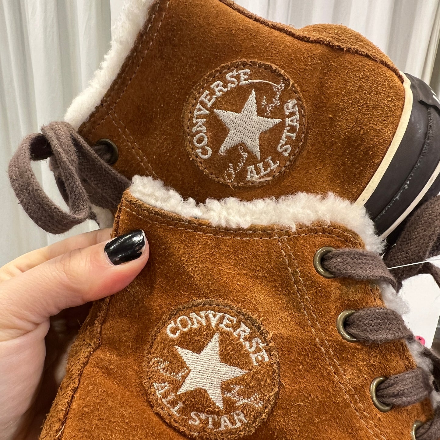 converse '10s tan shearling fur suede high top all stars
