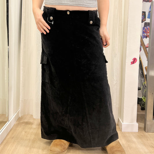 00s black corduroy velvet maxi skirt