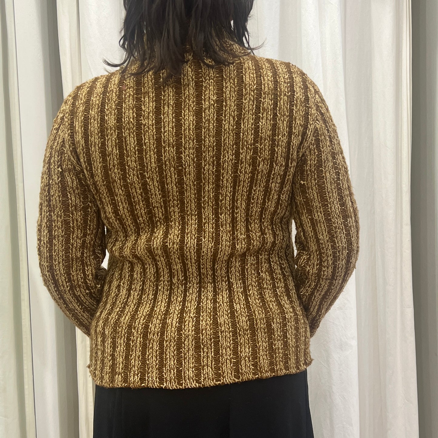 elegant 00s brown tan wool knit zip up sweater