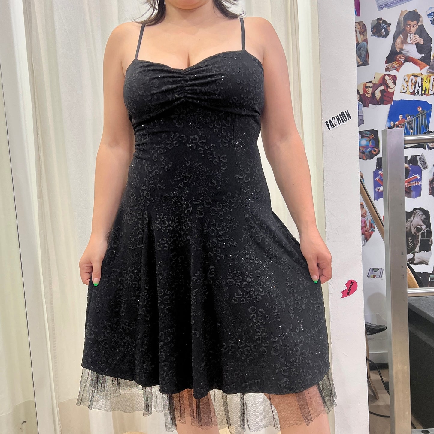 deniz kizlari 00s black spaghetti straps mini ball dress with tulle and floral beaded glittery print
