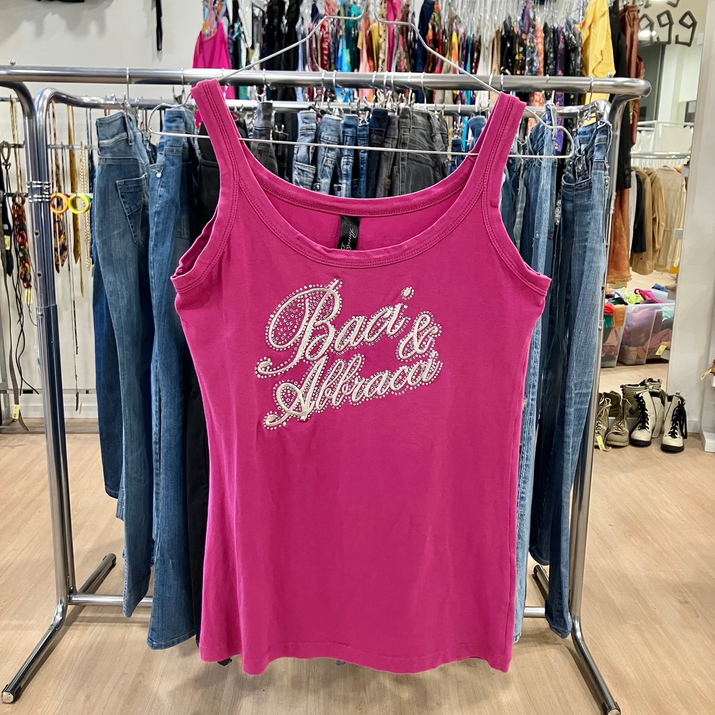 baci&abbracci fuchsia purple tank top with silver logo