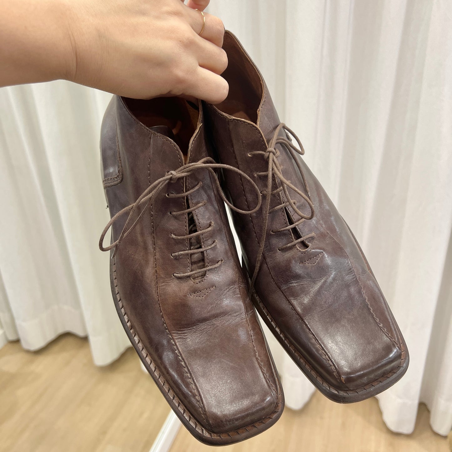 keep 00s brown leather square tip lace up derby shoes