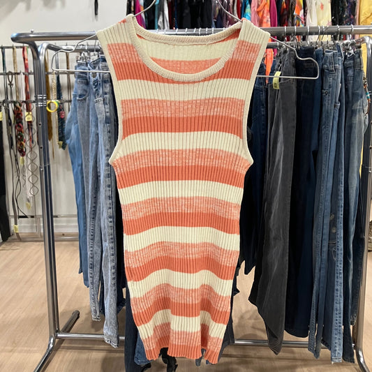 cream pink striped ribbed knit tank top