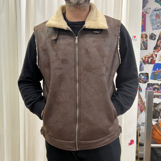 bata 00s brown vegan sheepskin zip up vest