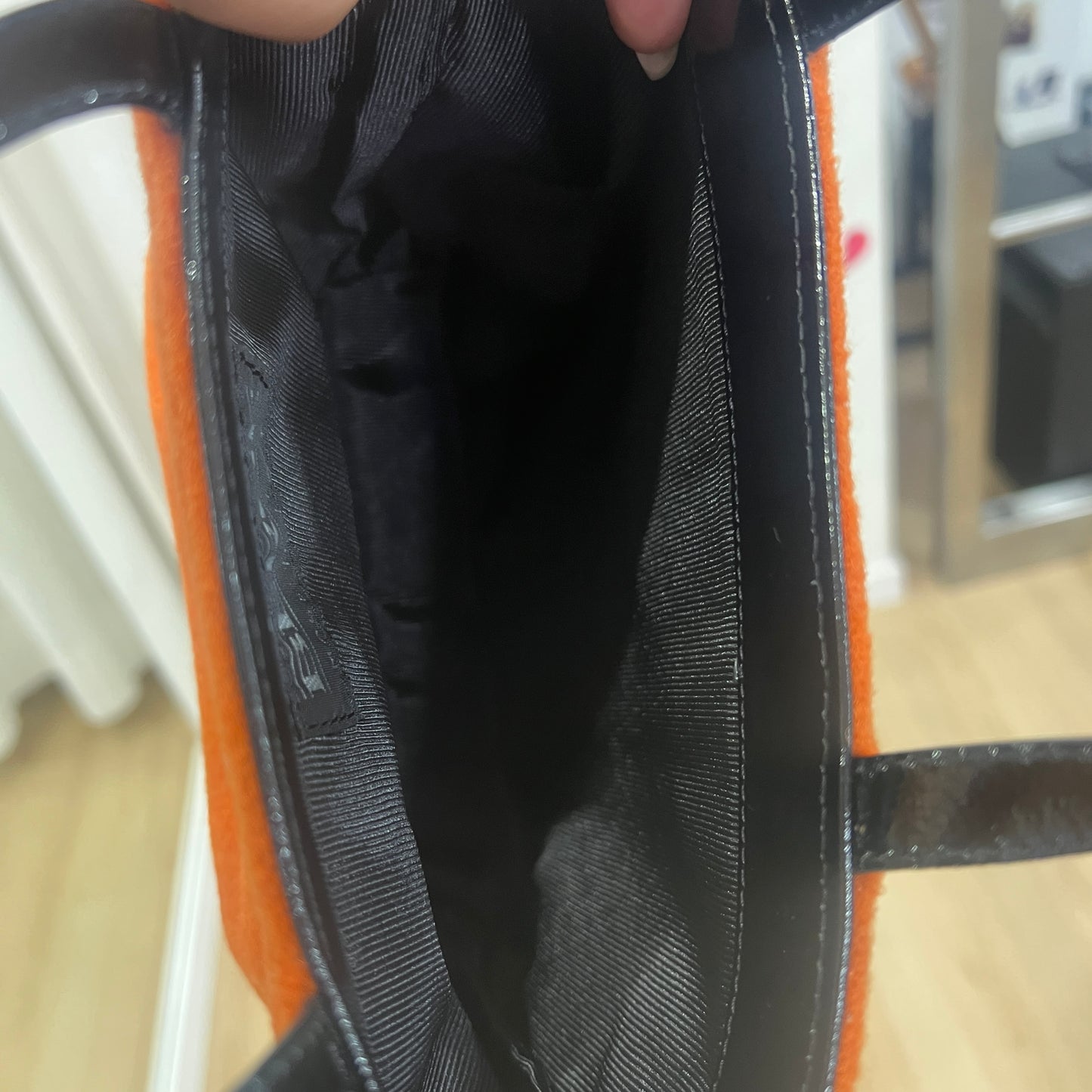 berge 00s orange wool shoulder bag with clear plastic circles