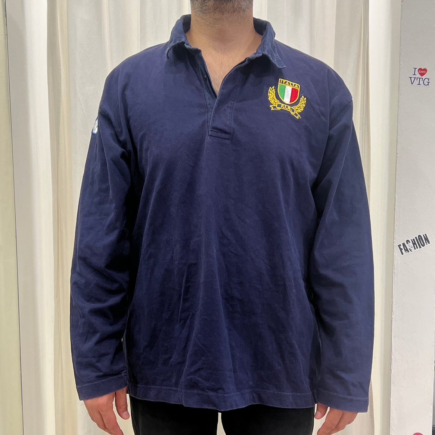 kappa 00s navy blue long sleeve tshirt with polo collar