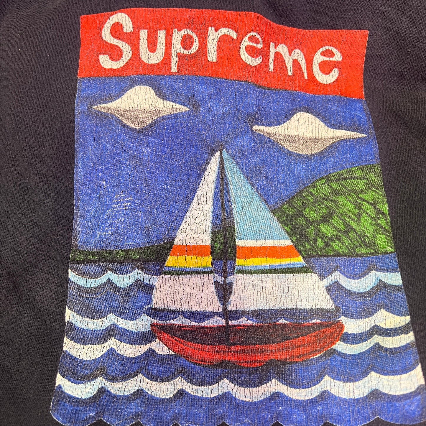 supreme 00s navy blue tshirt with sailboat print