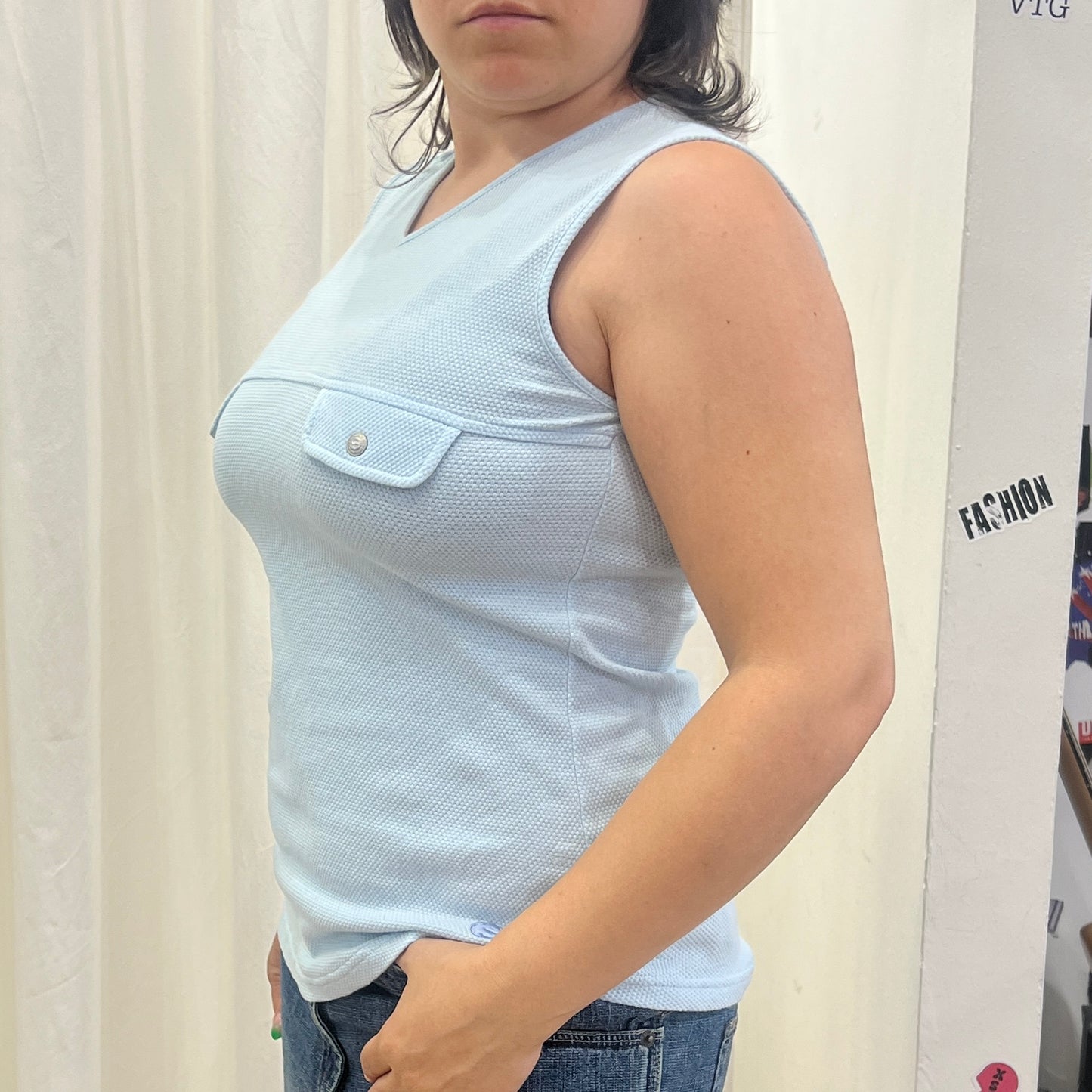superga 00s baby blue pique tank top with fake pockets