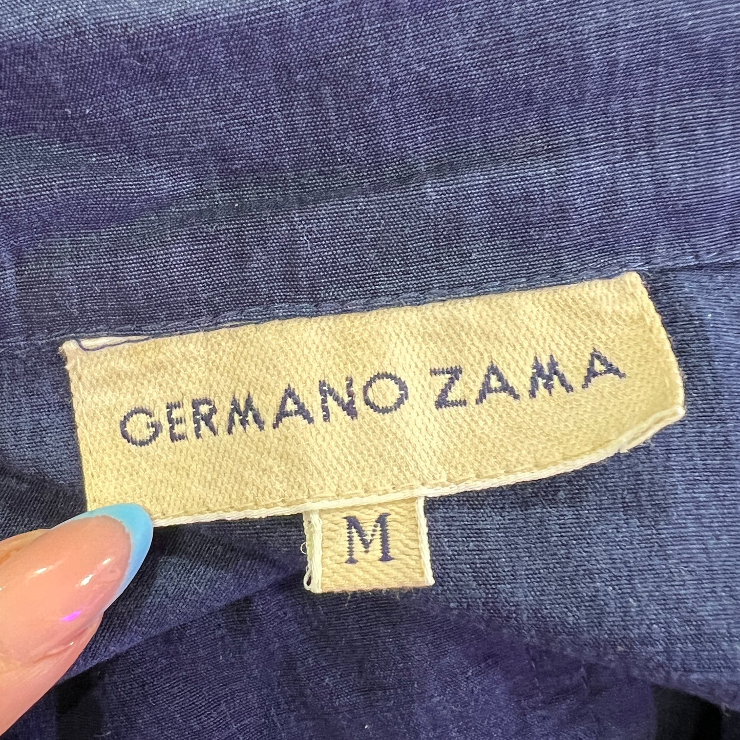 germano zama 00s navy blue linen silk crop sleeveless shirt