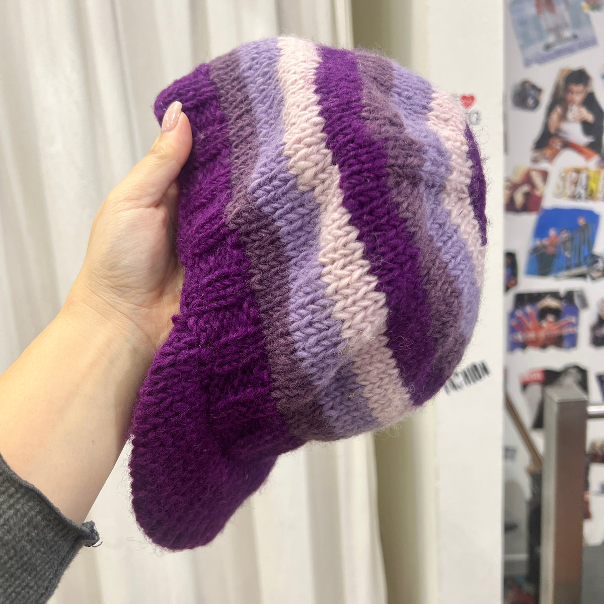 purple striped wool knit berret