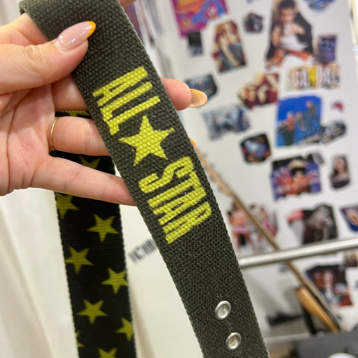 all star dark grey canvas belt with neon yellow stars