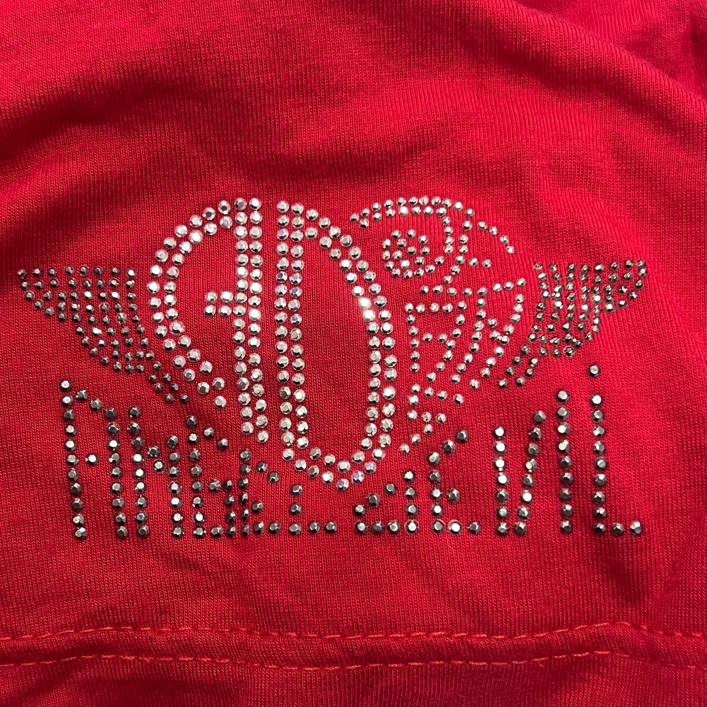angel devil 00s red v neck tshirt with rhynestone logo