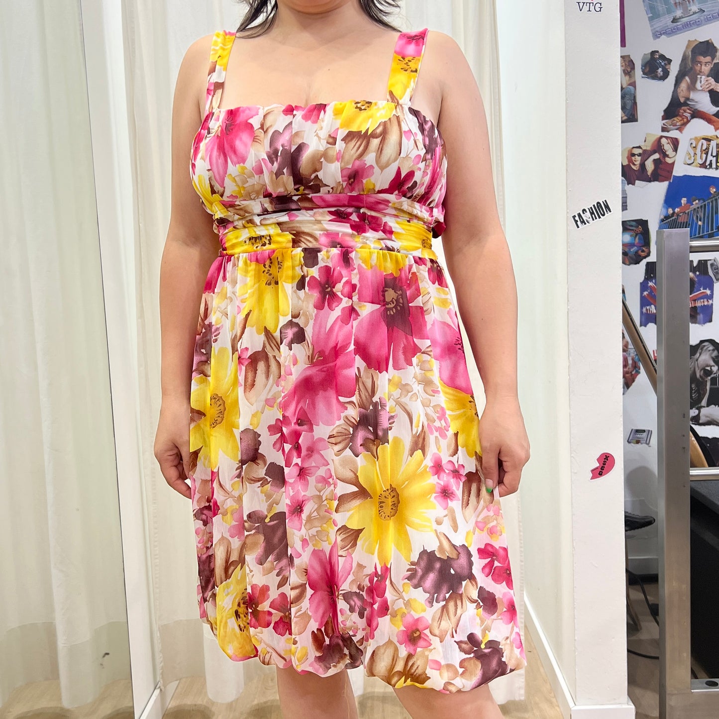 mondadori 00s white cocktail dress with pink yellow flowers