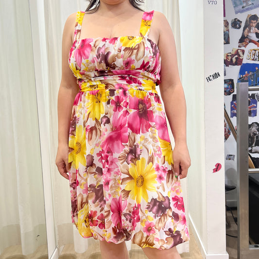 mondadori 00s white cocktail dress with pink yellow flowers